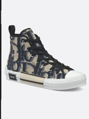 Dior Beige & Navy Oblique High-Top Sneaker